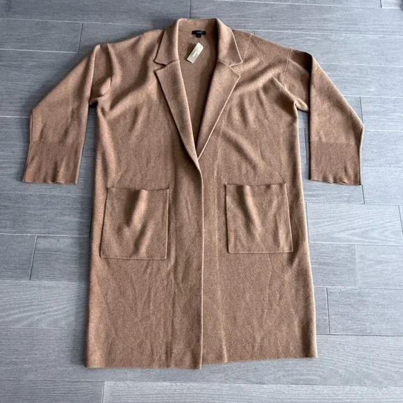 NWT J Crew Ella Open Front Long Sweater Blazer Coat XL in Dark Camel Tan AD753 - Picture 13 of 15